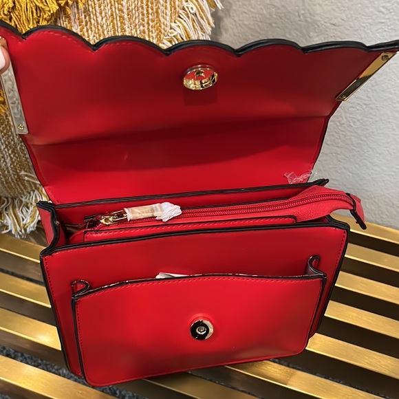 New with tags! Red vegan leather handbag with strap - Picture 3 of 5